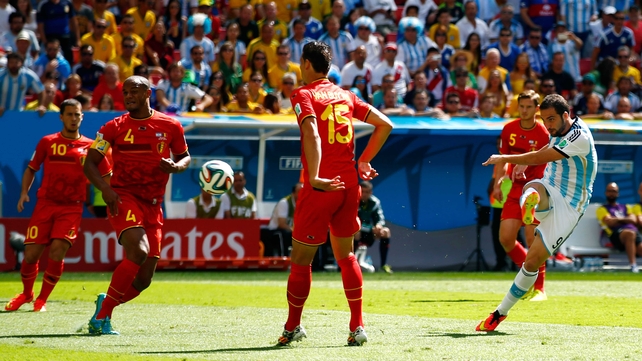 Argentina decided to get the scoring started quickly - a strategy they had rarely employed so far in Brazil. Forward Gonzalo Higuain shot one off his right foot at only 8' to put his side up 1-0