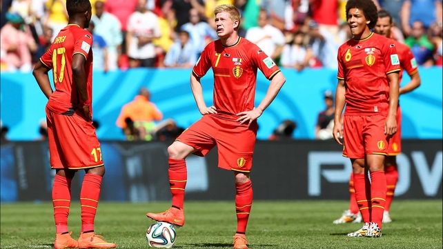 And some of Red Devils - including a dejected-looking Kevin de Bruyne - prepared to resume play following the goal