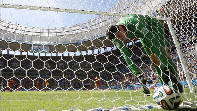 Belgium keeper Thibaut Courtois retrieved the ball from the back of his net