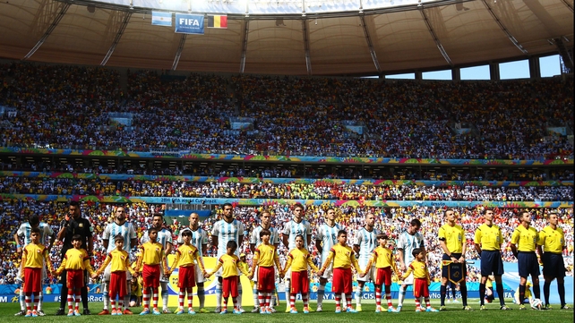 The Argentina team looked on during the singing of their anthem