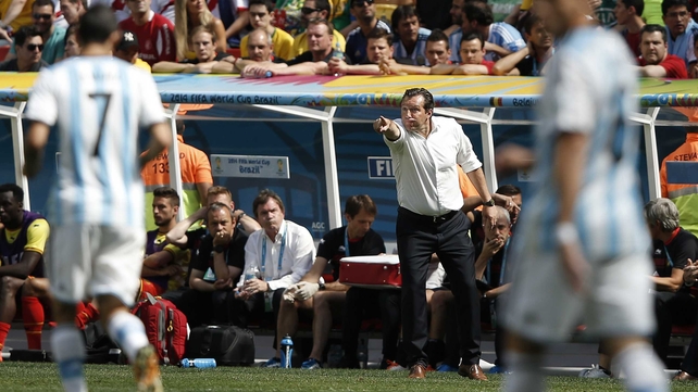 Belgium coach Marc Wilmots looked on during the near chance