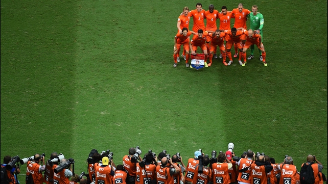 The Dutch team posed for photographers ahead of the match