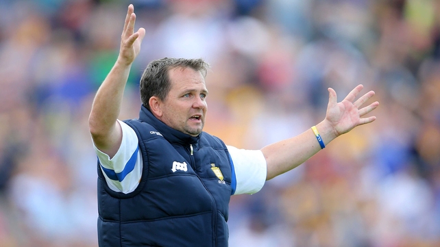Davy appeals: The Clare manager was energised as ever throughout the game