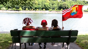 Young Cork supporters by the banks of the Lee before the game against Kerry
