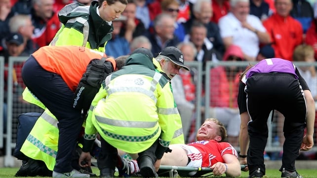 Ruairi Deane, on as a substittue, was forced to leave the pitch on a stretcher