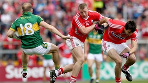 Cork's Brian Hurley and Jamie O’Sullivan look like they're tackling each other, while Darran O’Sullivan seems to be tackled by no one
