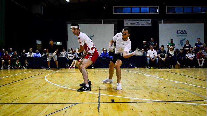 Conor McElduff and Darragh Daly, both from Tyrone, contest the men's final