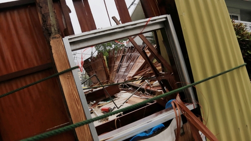 A restaurant in Naha city, Okinawa is demolished in strong winds