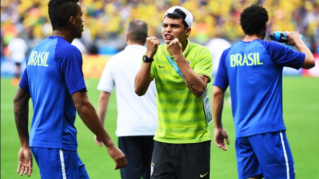 Brazil defender and captain Thiago Silva - who was forced to sit the match from one too many bookings - tried to motivate his team-mates just before kick-off