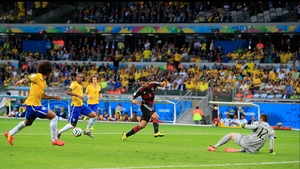 And, to finish out the scoring in the first half, Germany midfielder Sami Khedira embarrassed the Brazil defence with an uncontested shot at 29'