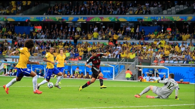 And, to finish out the scoring in the first half, Germany midfielder Sami Khedira embarrassed the Brazil defence with an uncontested shot at 29'