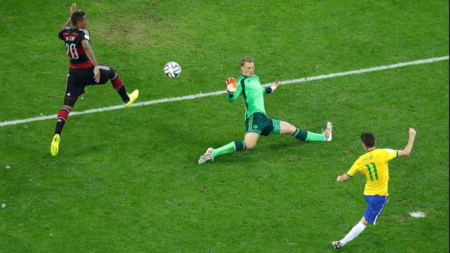 Brazil midfielder Oscar managed to score a consolation goal past Germany keeper Manuel Neuer at 90'