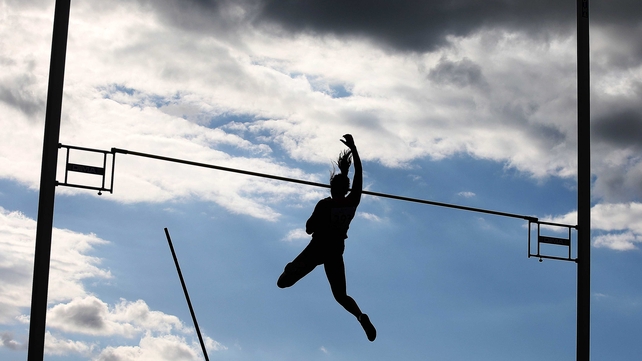 A competitor in the pole vault at the Cork City Sports event
