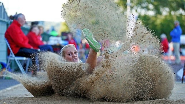 Christina Sandu of Romania competes in the long jump at the Cork City Sports event