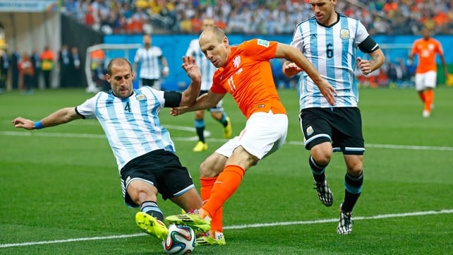 Argentina defender Pablo Zabaleta had his work cut out for him covering Netherlands forward Arjen Robben, who had performed marvellously in the tournament so far
