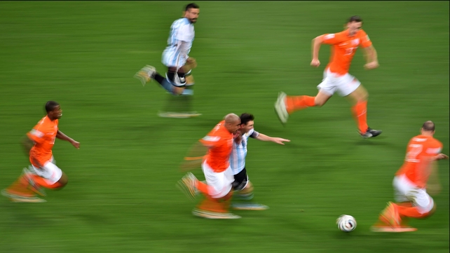 The chess match of the first stretched right on through to the second, where Netherlands midfielder Nigel de Jong continued to stick to Messi like a hawk on their blitzes up and down the pitch