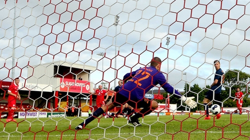 Alan Keane gives Sligo the lead at the Showgrounds