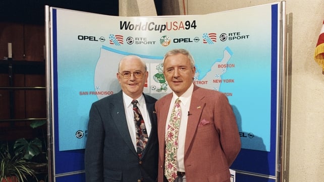 With the Memory Man, Jimmy Magee, at the draw for the 1994 World Cup