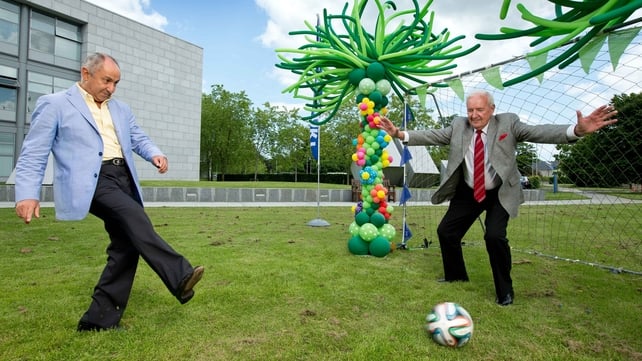 Bill displaying - let's be honest - not entirely impressive goalkeeping skills faced with an Ossie Ardiles effort at the launch of RTÉ's World Cup 2014 coverage