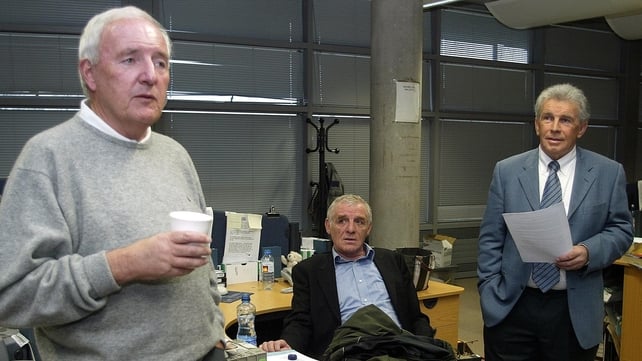 With Eamon Dunphy and John Giles in the RTÉ Sport offices in 2005