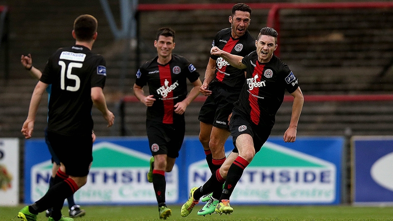 Bohemians' Eoin Wearen celebrates after scoring his leveller against St Pat's