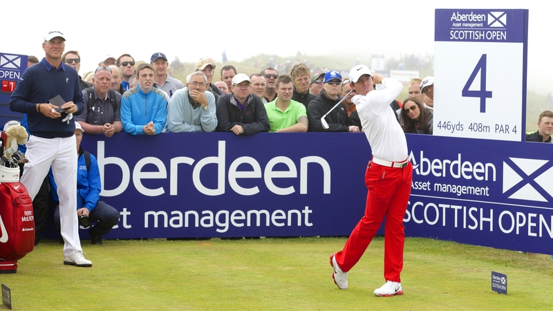 Rory McIlroy tees off at the fourth hole today