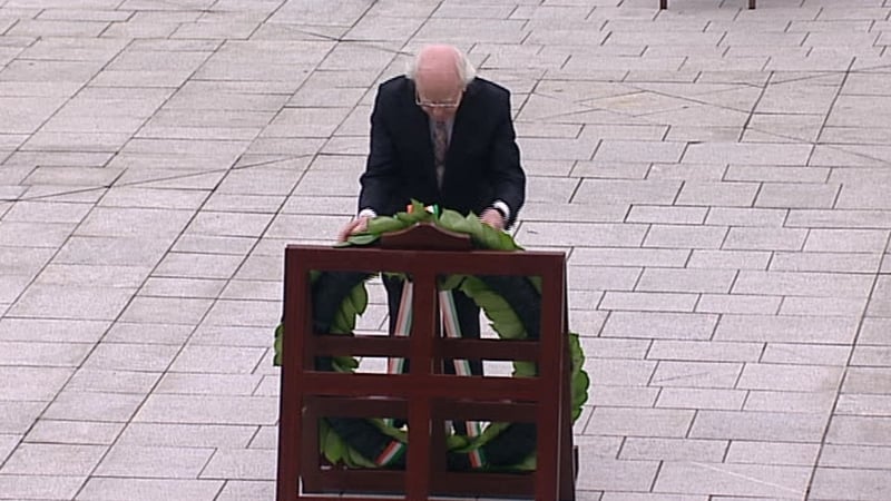 President Michael D Higgins laid a wreath to commemorate all Irish people who have died in wars around the world