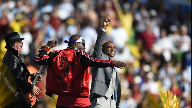 The all-star trio of Carlos Santana, Wyclef Jean, and Brazilian singer Alexandre Pires collaborated to celebrate the occasion