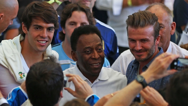 Brazilian greats Kaka and Pele posed for photos with David Beckham