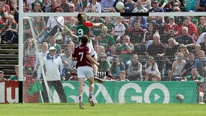 Barry Moran of Mayo scores his side's third goal in the Connacht football decider