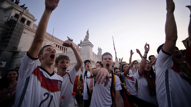 Which these Germany fans watching the match in Rome, Italy no doubt appreciated