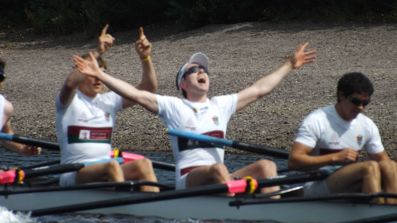 NUIG Grainne Mhaol celebrate winning the Irish Rowing Championships men's senior eight