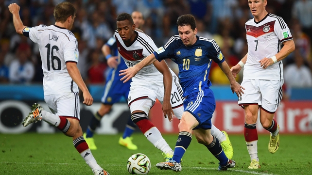 Messi vied with Germany's midfielder and captain Phillipp Lahm to make his presence known
