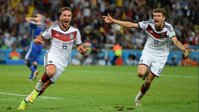 Goetze and Mueller celebrated the crucial score, which put the Germans up 1-0 with seven minutes left to play