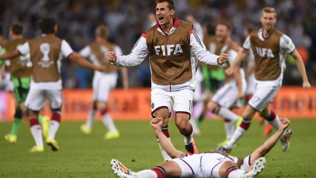 Klose and the rest of the German squad briefly stormed the field in their elation