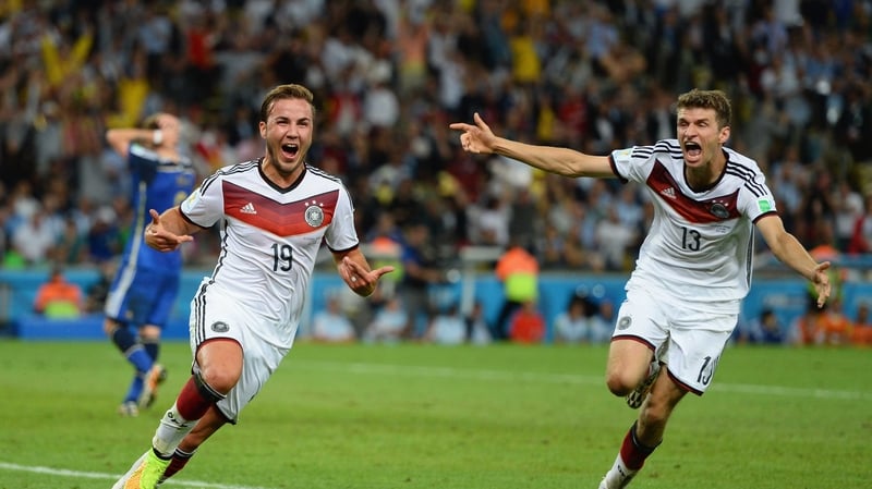 Mario Goetze celebrates the goal which landed the World Cup for Germany