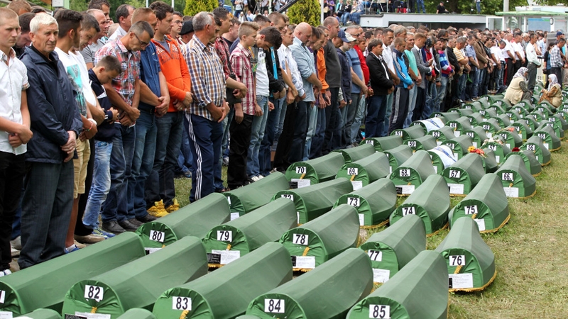 A burial at the Potocari Memorial Center last week, as part of a ceremony to mark the 19th anniversary of the Srebrenica massacre