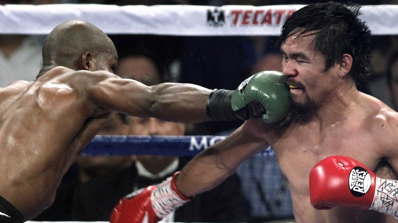 In April, Pacquiao (r) scored a points win over Timothy Bradley to regain the WBO welterweight title