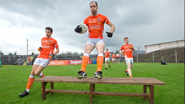 Ciaran McKeever and Jamie Clarke arrive for the team photo ahead of Armagh v Roscommon