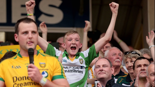 A Donegal fan delights as Michael Murphy delivers his speech
