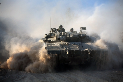 An Israeli Merkava tank near Israel's border with the Gaza Strip