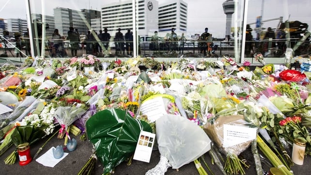 A sea of flowers outside Schipol Airport near Amsterdam for the victims of M17