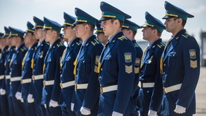 Army cadets stand to attention at the beginning of the repatriation ceremony