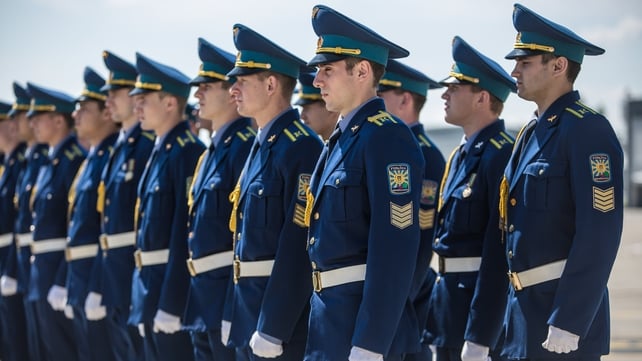 Army cadets stand to attention at the beginning of the repatriation ceremony