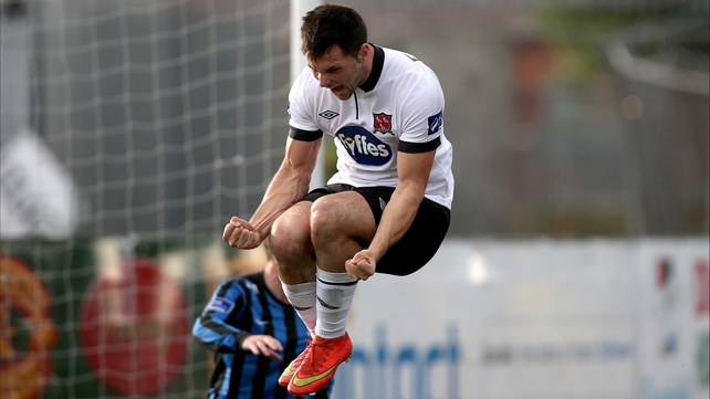Dundalk's Patrick Hoban celebrates scoring the first goal of the game on Sunday against Athlone Town