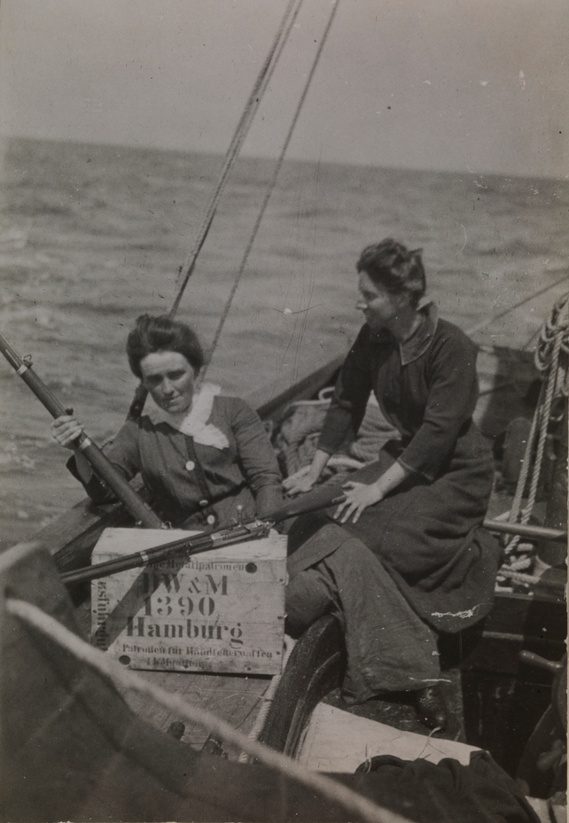 Molly Childers and Mary Spring Rice with the munitions bought from Germany (Pic: The Board of Trinity College Dublin)