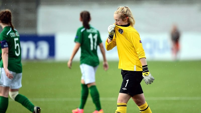 Ireland goalkeeper Brooke Dunne shows her disappointment after the game