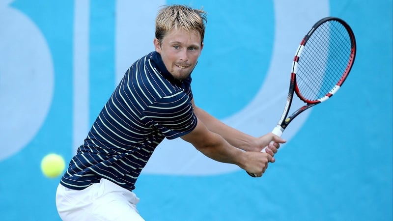 Josh Milton unleashes a backhand in his encounter with Sam Barry