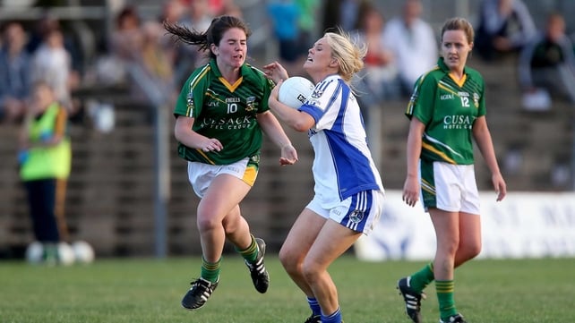 Cavan's Claragh O'Reilly and Shauna Ennis of Meath during their championship clash on Saturday