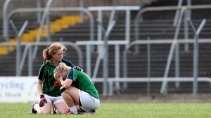 Kildare's Rachel Corrigan and Donna Barry dejected after the game against Tyrone